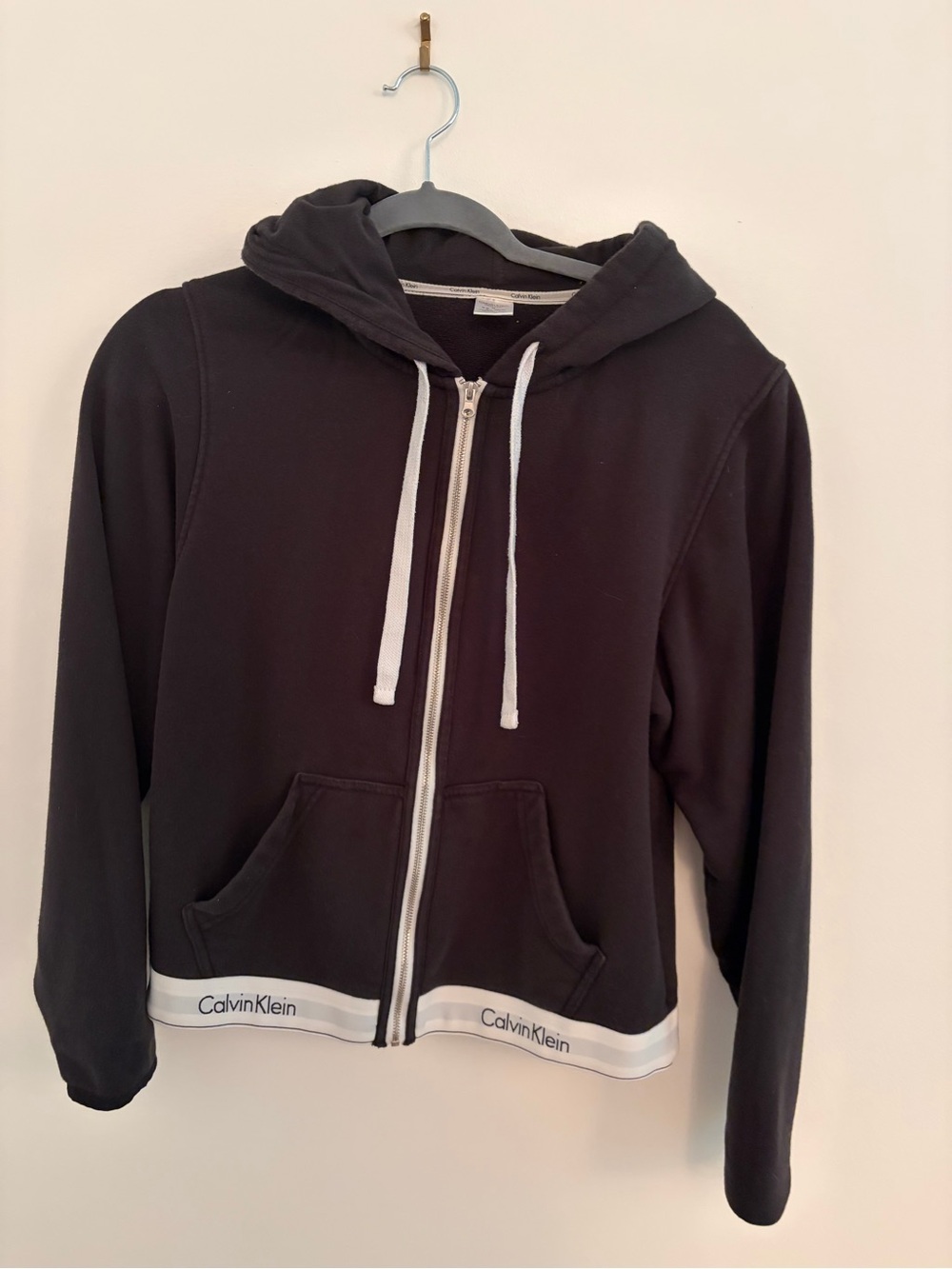 Calvin Klein Black Zip-Up Utility Hoodie with Logo Hem